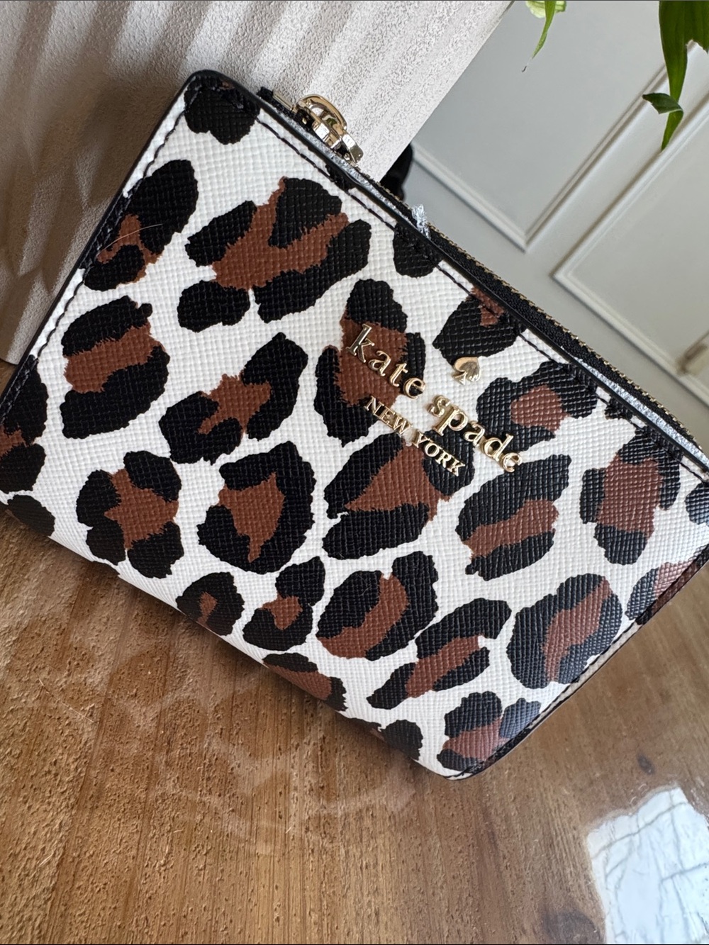 kate spade Leopard Print Cosmetic Pouch in Brown, Black & White